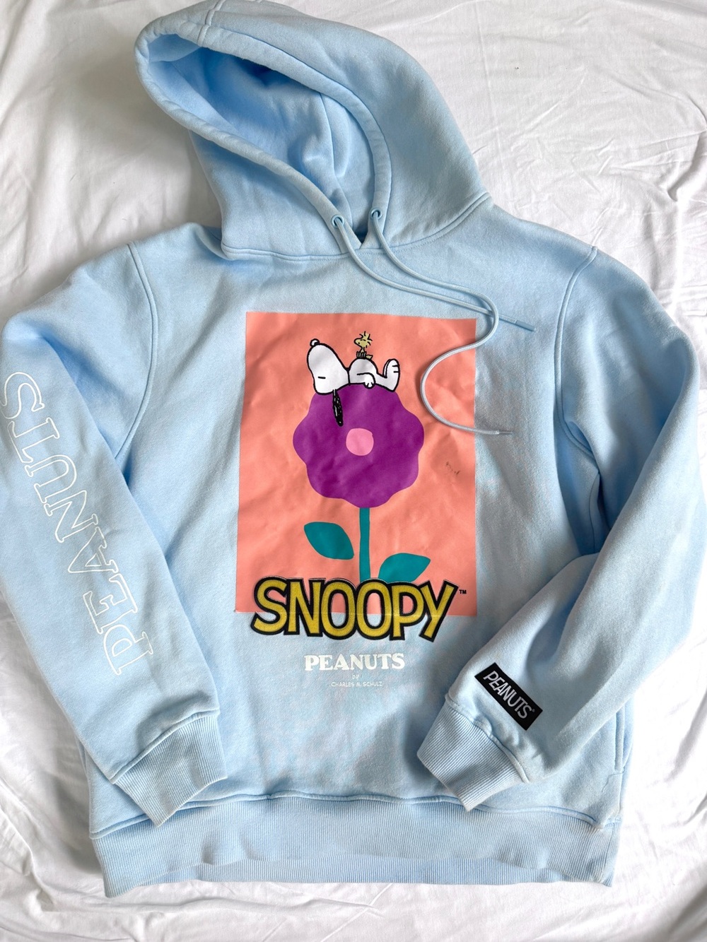 Peanuts Light Blue Snoopy Floral Patch Hoodie